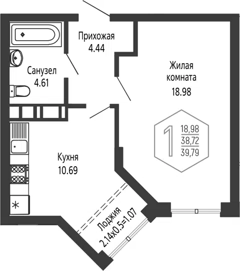 Планировка 1-к.кв