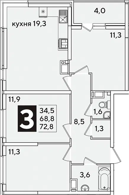 Планировка 4Е-к.кв