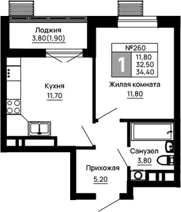 Планировка 1-к.кв