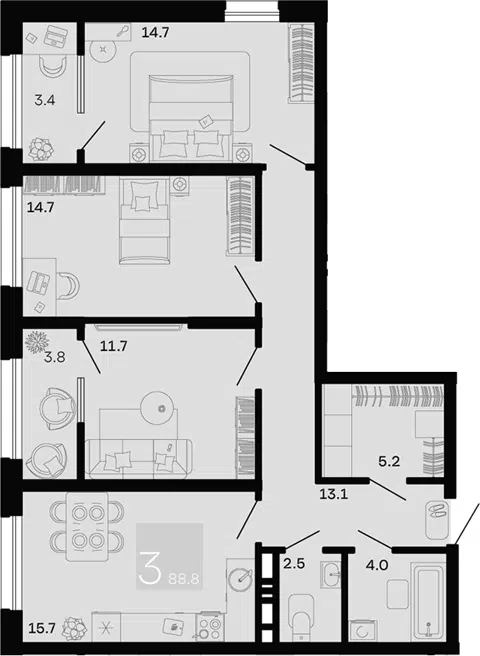 Планировка 3-к.кв