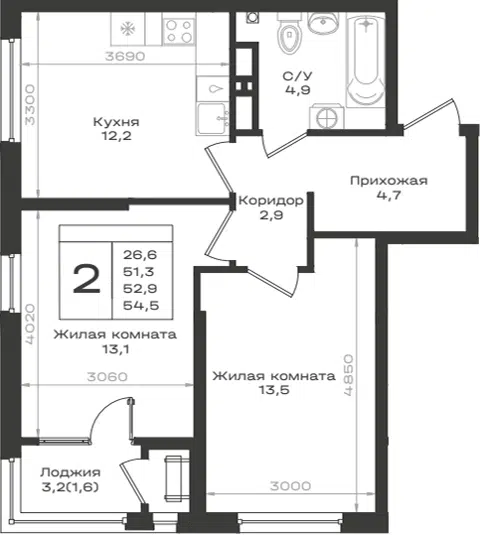 Планировка 2-к.кв