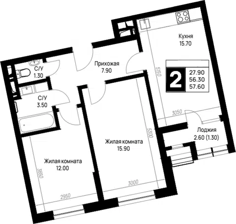 Планировка 2-к.кв
