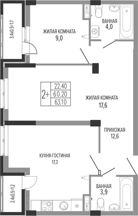 Планировка 3Е-к.кв