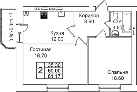 Планировка 2-к.кв
