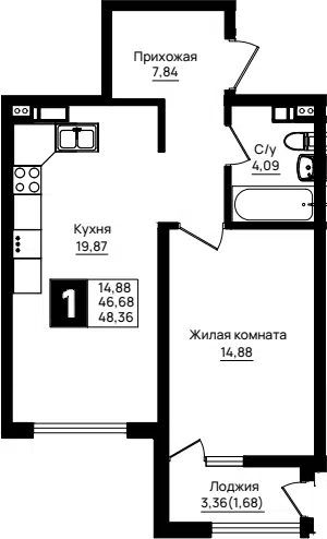 Планировка 1-к.кв