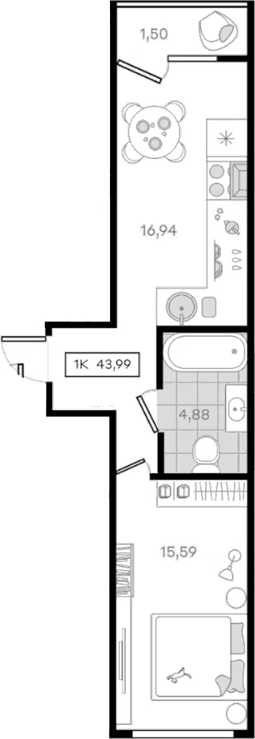 Планировка 1-к.кв