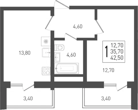 Планировка 1-к.кв
