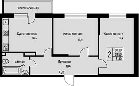 Планировка 2-к.кв