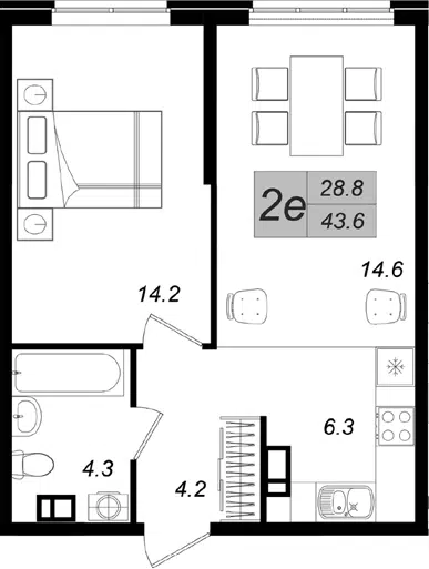 Планировка 2Е-к.кв