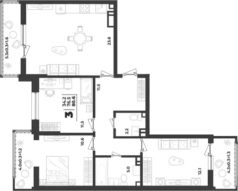Планировка 3-к.кв