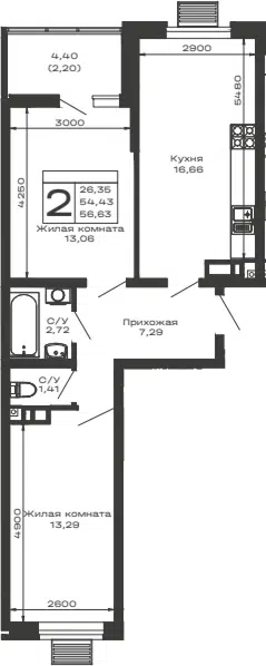 Планировка 2-к.кв