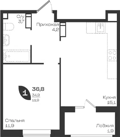 Планировка 1-к.кв