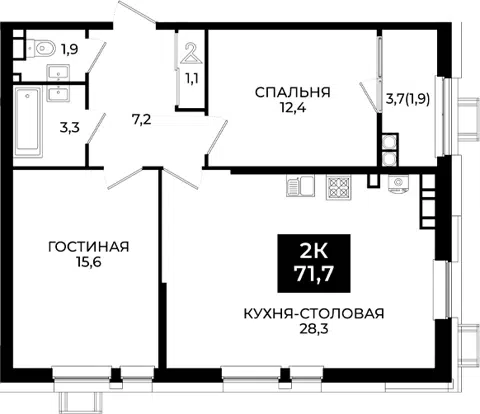 Планировка 3Е-к.кв