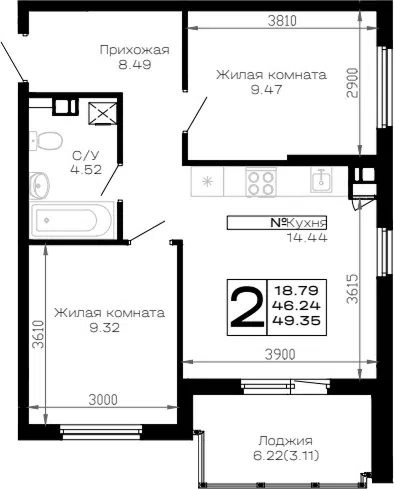 Планировка 2-к.кв