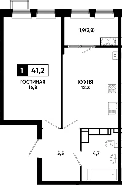 Планировка 1-к.кв