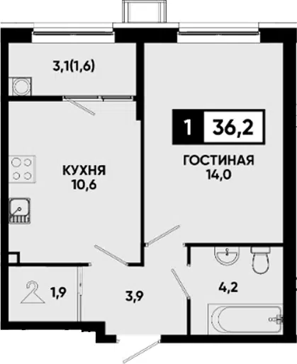 Планировка 1-к.кв
