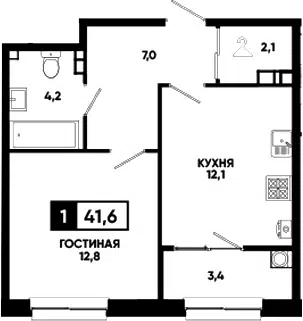 Планировка 1-к.кв