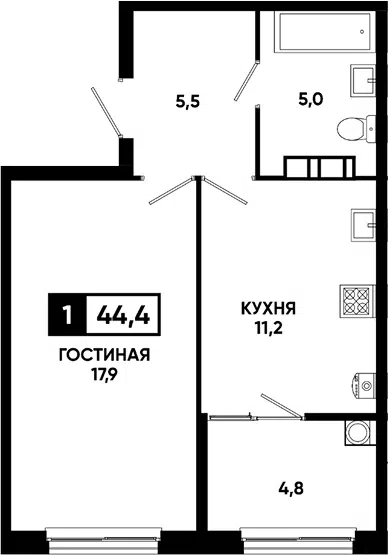 Планировка 1-к.кв