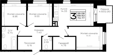 Планировка 3-к.кв