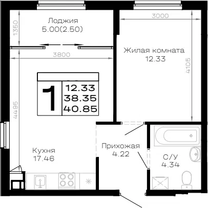 Планировка 1-к.кв