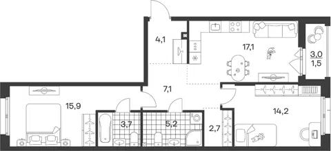Планировка 3Е-к.кв