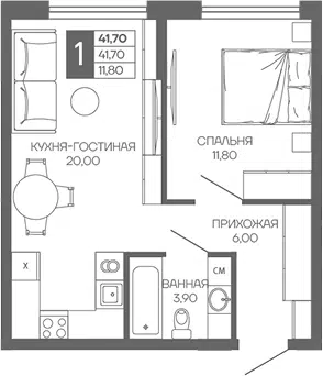 Планировка 1-к.кв