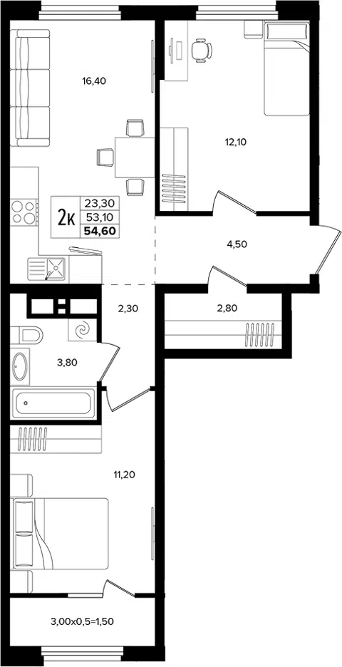 Планировка 3Е-к.кв