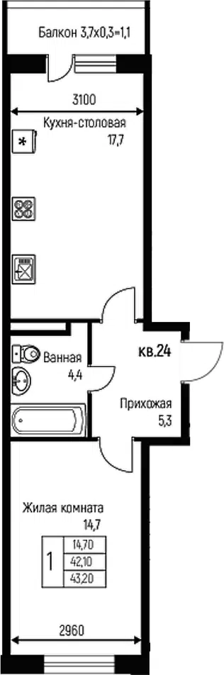 Планировка 2Е-к.кв