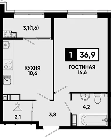 Планировка 1-к.кв