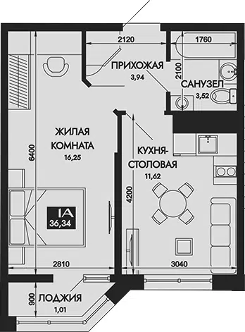 Планировка 1-к.кв