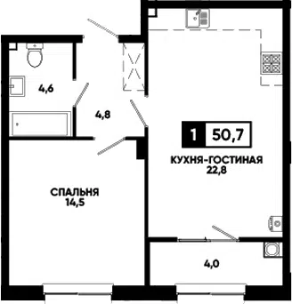 Планировка 1-к.кв