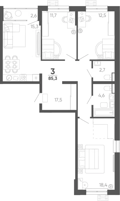 Планировка 3-к.кв