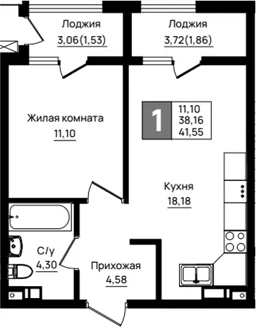Планировка 1-к.кв