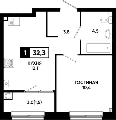 Планировка 1-к.кв