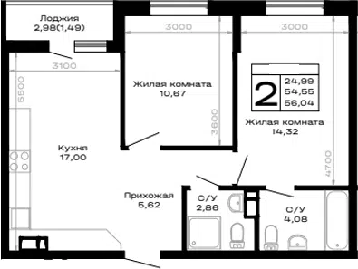 Планировка 2-к.кв