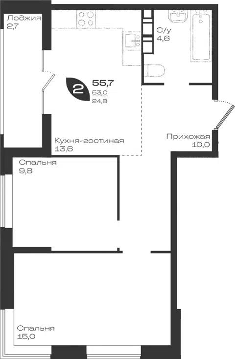 Планировка: 2-к.кв