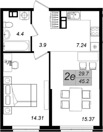 Планировка 2Е-к.кв