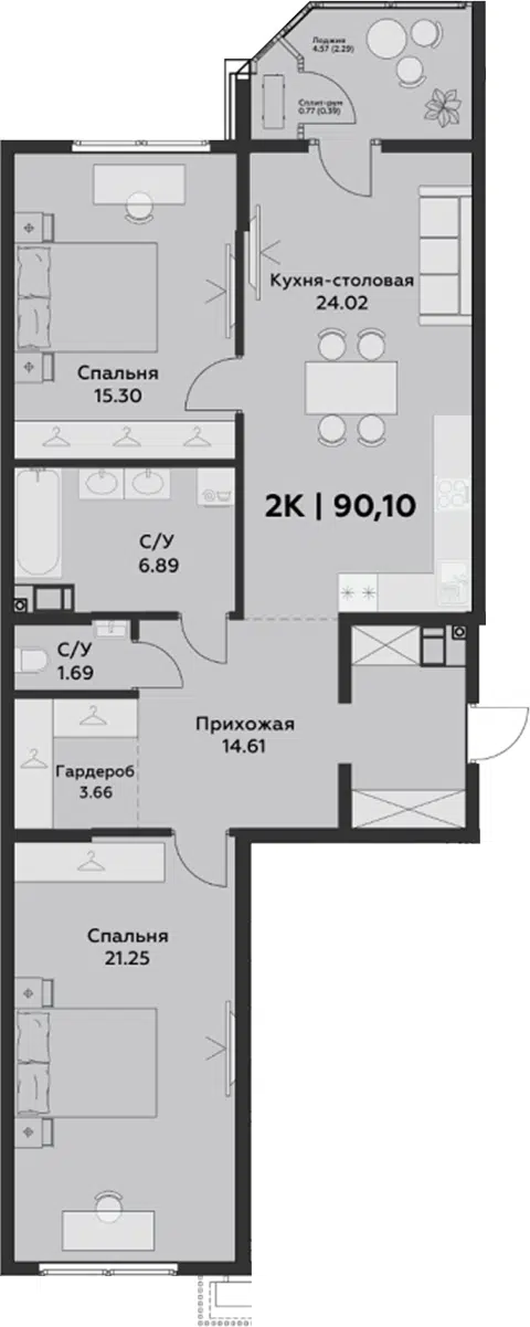 Планировка 3Е-к.кв