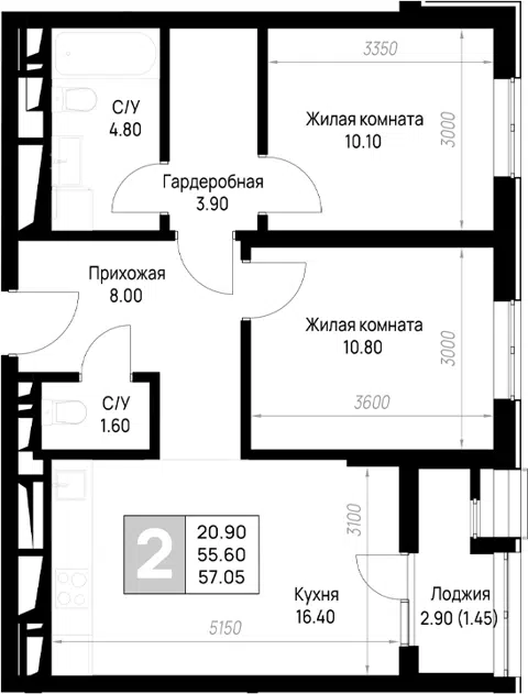 Планировка 2-к.кв