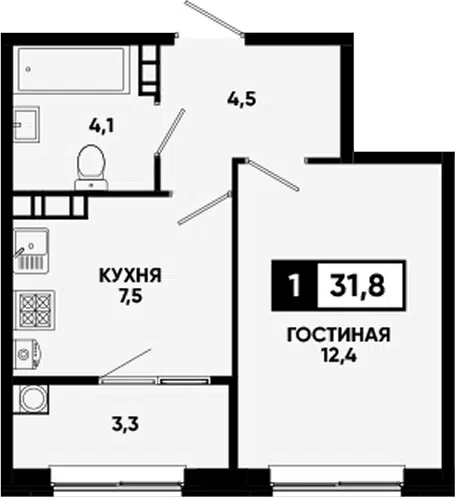 Планировка 1-к.кв