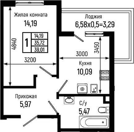 Планировка 1-к.кв