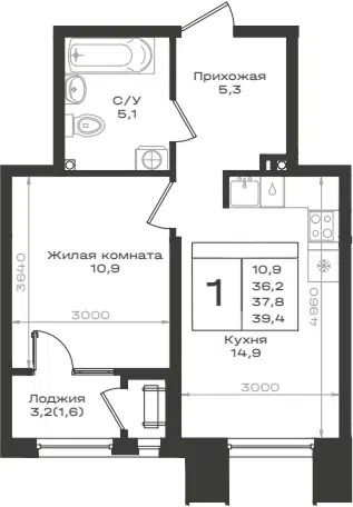 Планировка 1-к.кв
