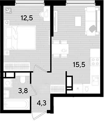 Планировка 1-к.кв