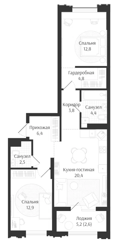 Планировка 3Е-к.кв
