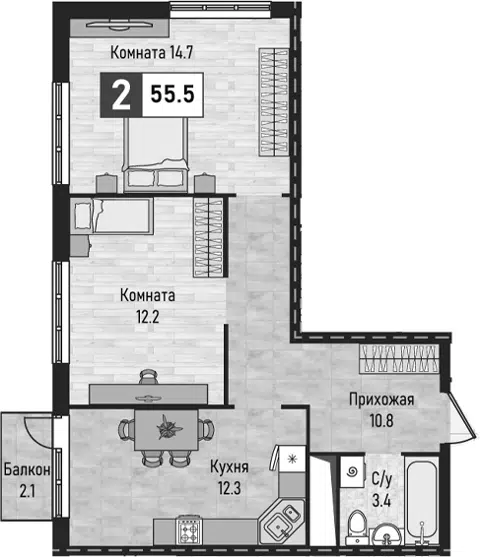 Планировка 2-к.кв