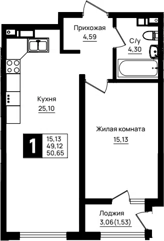 Планировка 1-к.кв