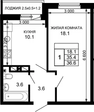 Планировка 1-к.кв