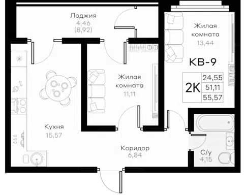 Планировка 2-к.кв