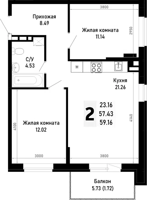 Планировка 2-к.кв