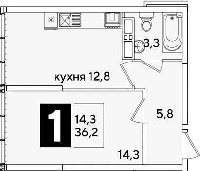 Планировка 1-к.кв
